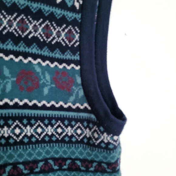 Blue & Green Grandpa Sleeveless Knit Sweater Vest - L - Picture 6 of 8